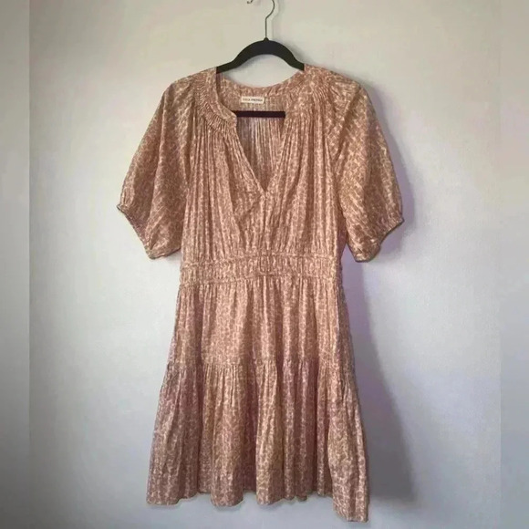 Ulla Johnson Mariana cotton Leopard Print Dress Sz 10 Summer Cocktail peach sun - Picture 4 of 9